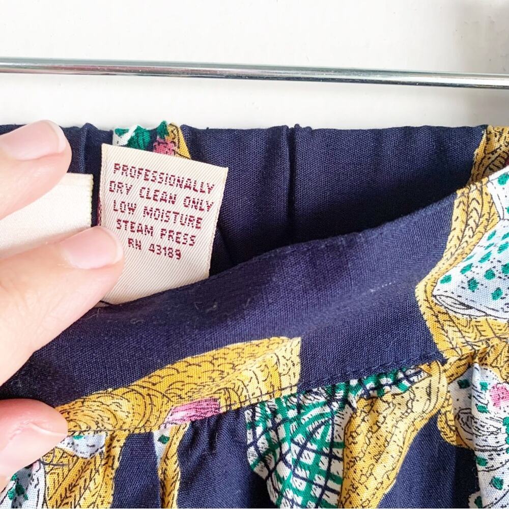 Vintage Susan Bristol Navy Straw Hat Print Pleated Midi Skirt Grandmacore 12 - Picture 6 of 9